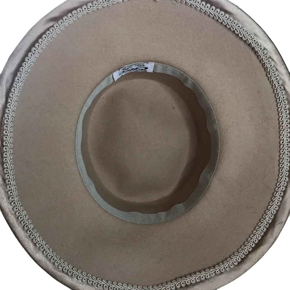 Vintage Ellie 100% wool shiny satin light brown lace derby tea hat